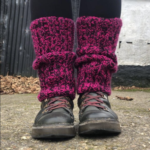 Leg Warmers - Raspberry and Metallic Black