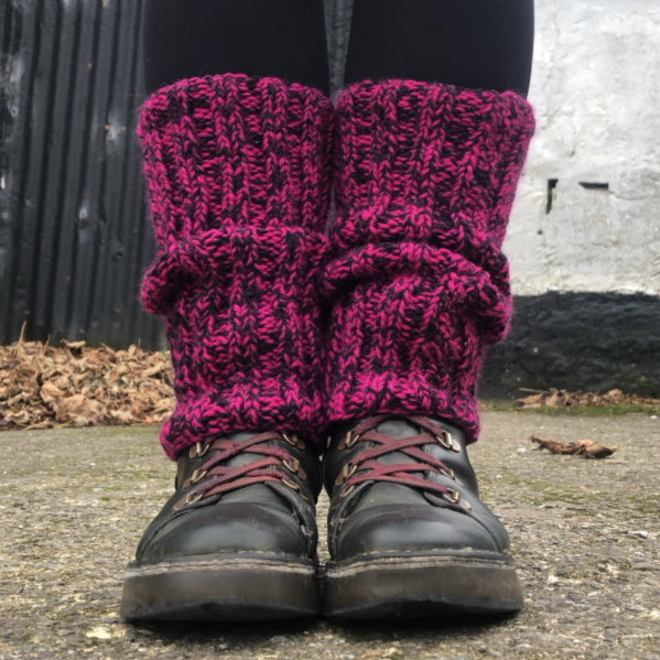 Leg Warmers - Raspberry and Metallic Black