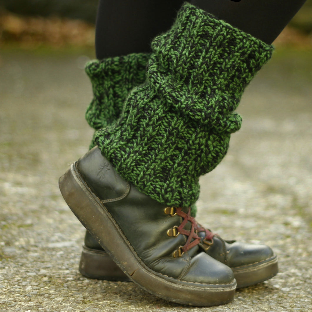 Leg Warmers - Sage Green and Metallic Black